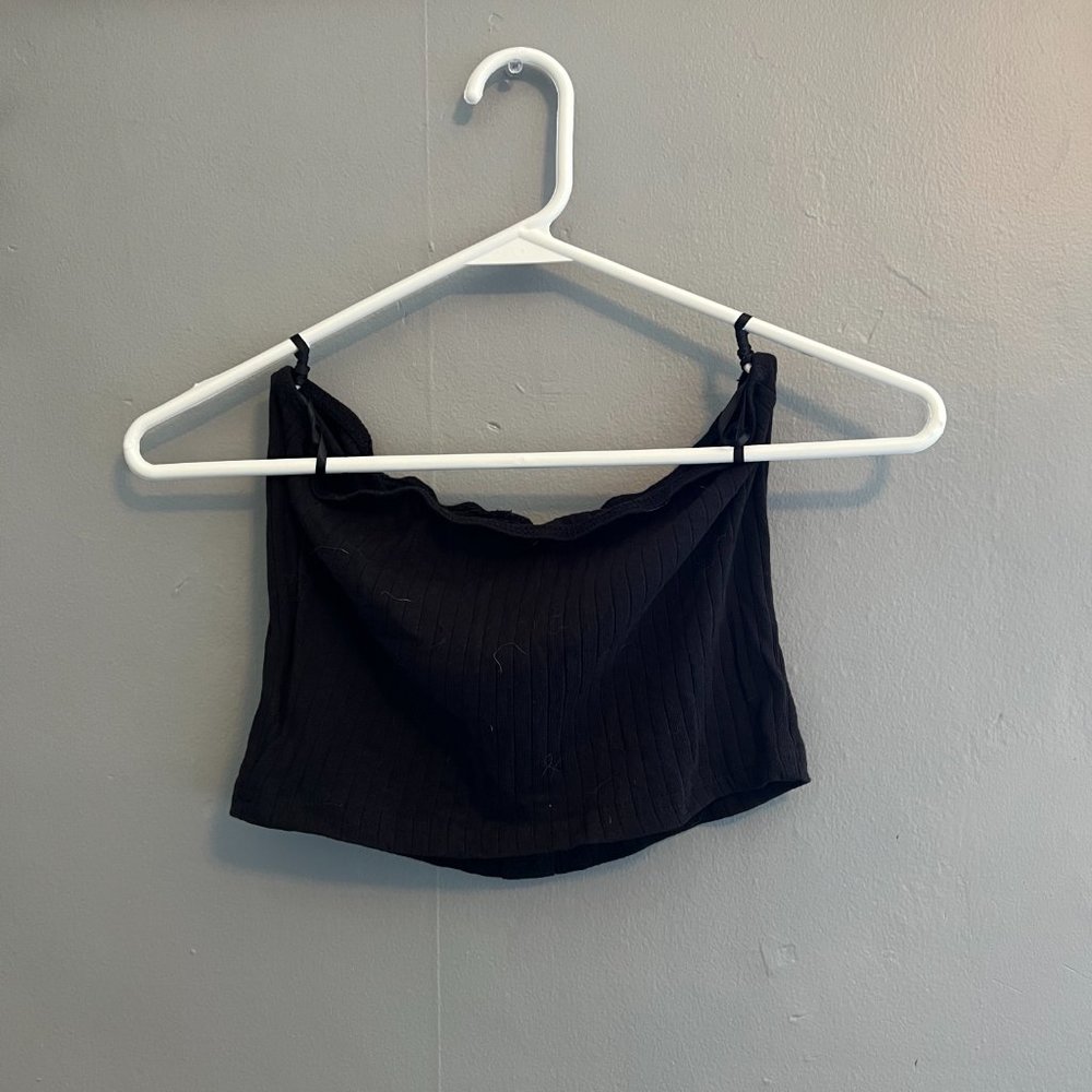 Black Ribbed Button Tube Top - Picture 2 of 3